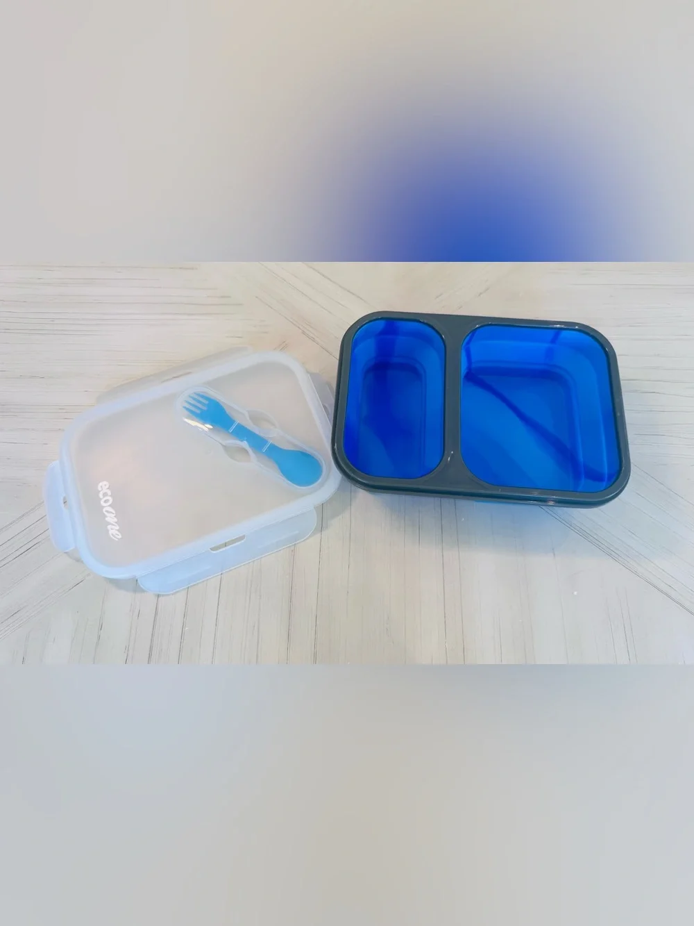 Eco One Collapsible Silicone Bento Box with Utensil Storage – Tie-Dye Blue
